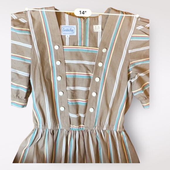 Leslie Fay Vintage Multi Colored Striped Midi Dress Size 6 - Picture 9 of 9